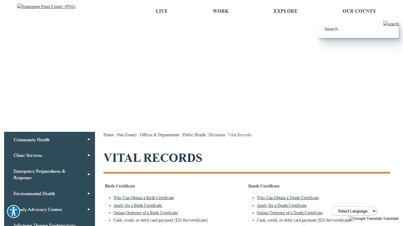 Vital Records | Pinal County, AZ